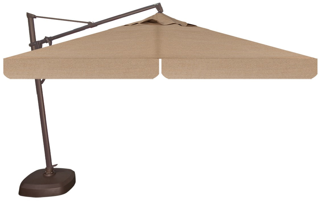 10' Square Cantilever Umbrella in a Bronze Frame with a Sesame Linen Canopy with Base