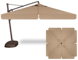 10' Square Cantilever Umbrella in a Bronze Frame with a Sesame Linen Canopy with Base