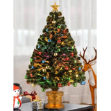 4 ft. fiber optic tree with multi-colored, glittered ball ornaments and a gold base.