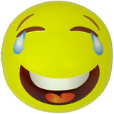 Yellow beach ball designed to look like an emoji. This one looks like it's laughing so hard it's crying.