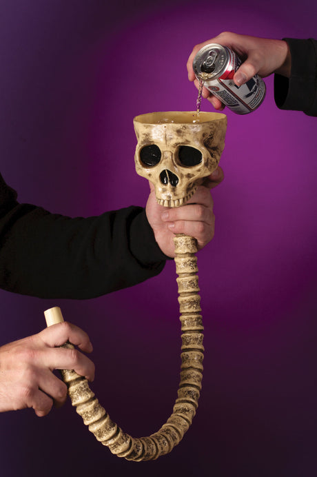 Drink funnel shaped like an open skull with a spine as the hose.