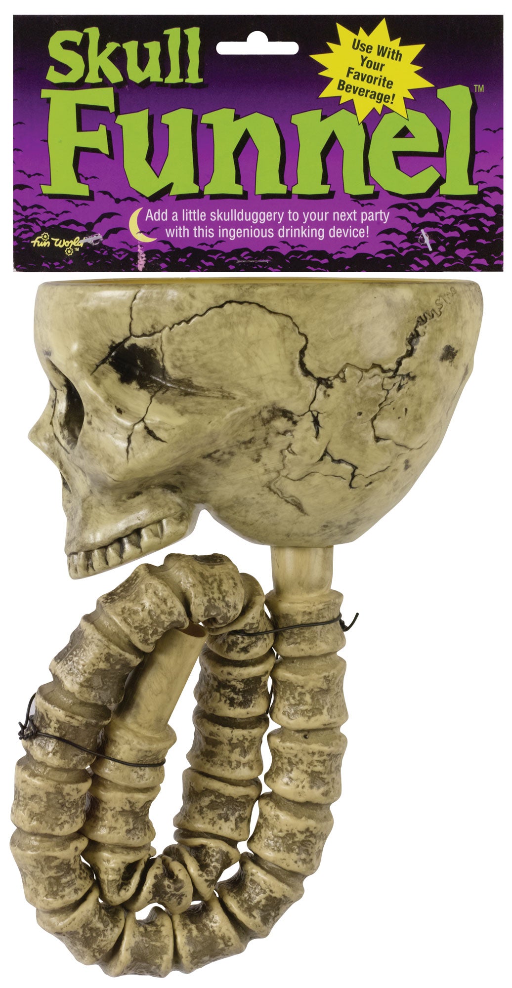 Drink funnel shaped like an open skull with a spine as the hose.