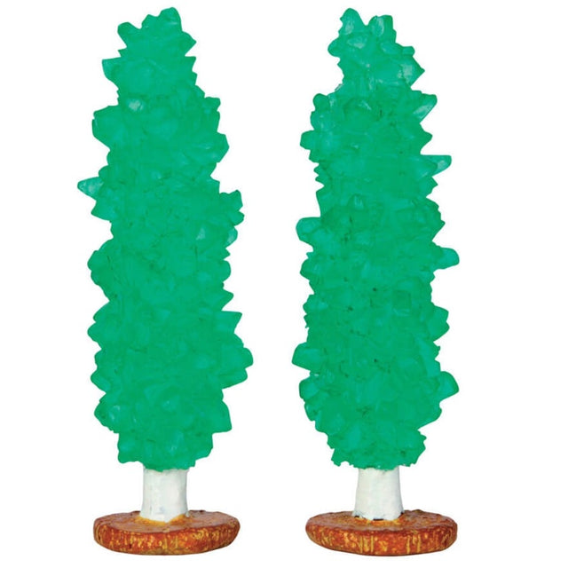 Two village accessories for a Lemax display. Designed to look like trees made out of green rock candy.
