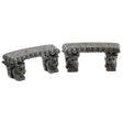 Polyresin figures for a Lemax display. Designed to look like two stone benches. The legs of the benches are shaped like gargoyles.