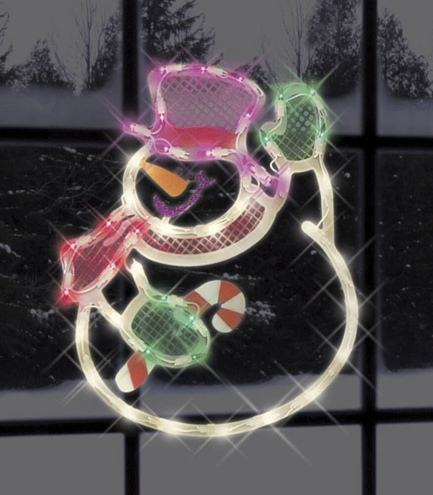 Illuminated Waving Snowman Window Silhouette