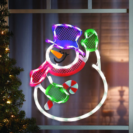 Illuminated Waving Snowman Window Silhouette