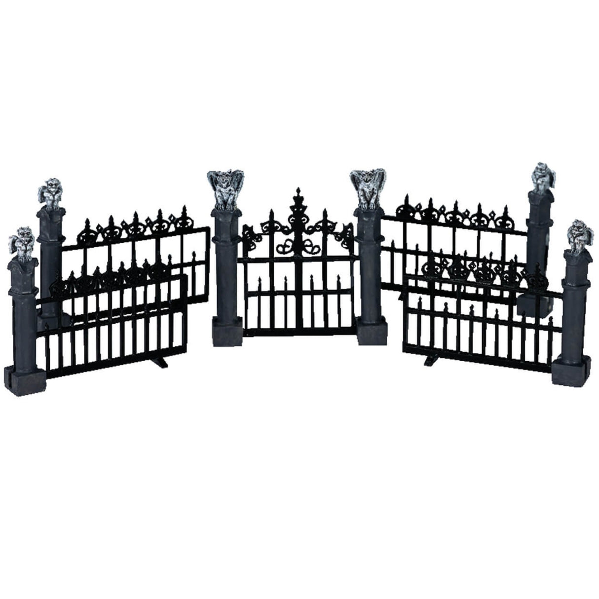 Polyresin village accent for a Lemax display. Designed to look like a fancy, black metal fence with gargoyles on top.