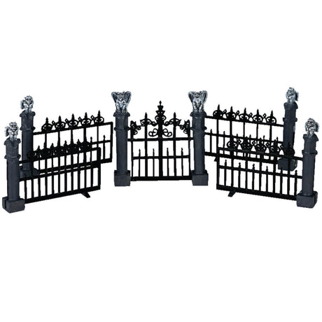 Polyresin village accent for a Lemax display. Designed to look like a fancy, black metal fence with gargoyles on top.