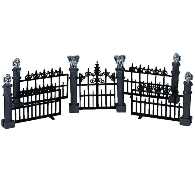 Polyresin village accent for a Lemax display. Designed to look like a fancy, black metal fence with gargoyles on top.