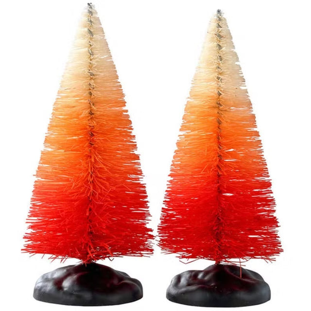Plastic landscaping items for a Lemax display. Designed to look like two ombre colored trees. They go from light orange at the top to red at the bottom.
