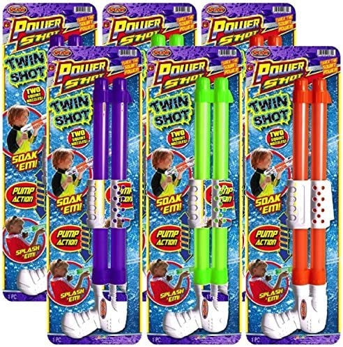 Squirt gun with two, skinny nozzles.