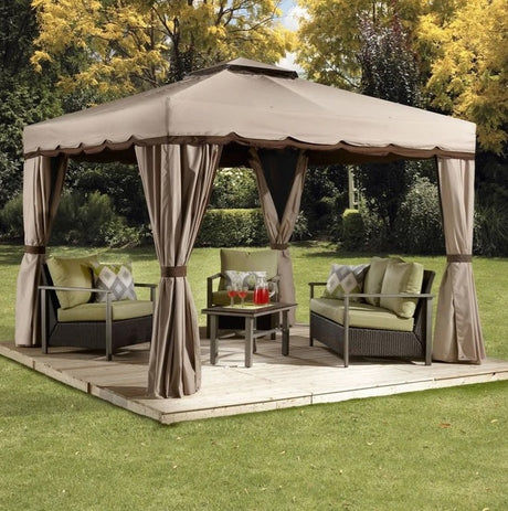 10' x 10' Rivel Soft Top Gazebo with Netting and Curtains by Sojag
