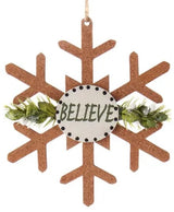 4.5" Wooden Cork Sage Snowflake with Sentiment Ornament
