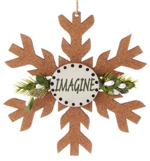 4.5" Wooden Cork Sage Snowflake with Sentiment Ornament