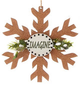 4.5" Wooden Cork Sage Snowflake with Sentiment Ornament