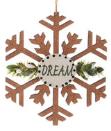 4.5" Wooden Cork Sage Snowflake with Sentiment Ornament