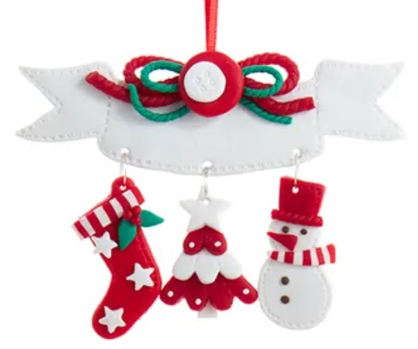 Red and White Christmas Dangle Ornament for Personalization