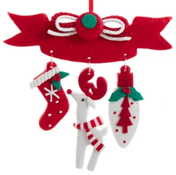 Red and White Christmas Dangle Ornament for Personalization
