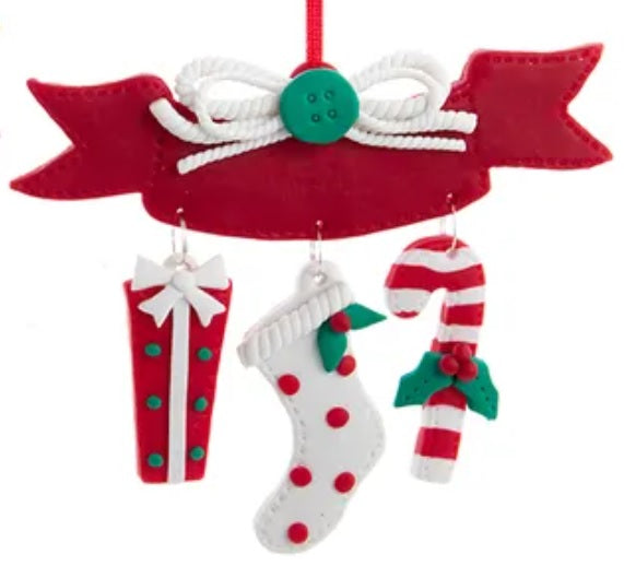 Red and White Christmas Dangle Ornament for Personalization