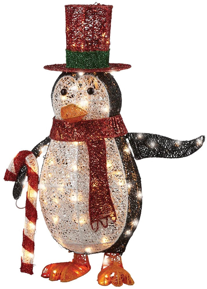 36" LED Acrylic Penguin Holding Candy Cane Outdoor Decoration