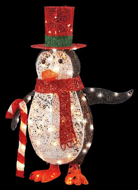 36" LED Acrylic Penguin Holding Candy Cane Outdoor Decoration