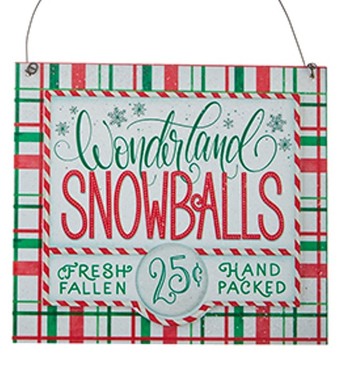 Sign reads "Wonderland Snowballs. Fresh Fallen. 25¢. Hand Packed."