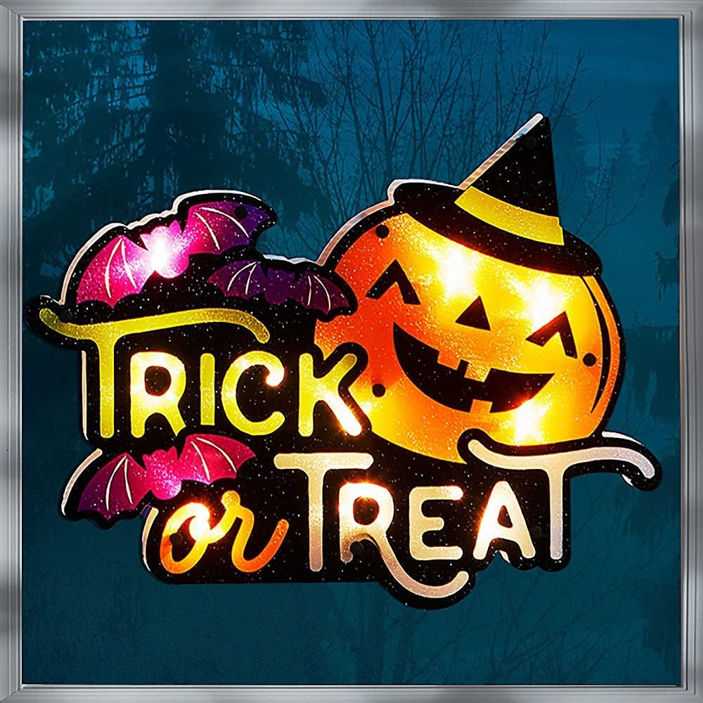 Lighted Shimmer Trick or Treat Halloween Window Ornament