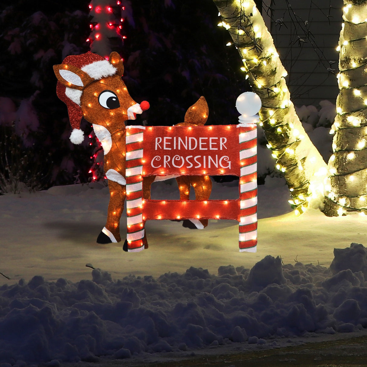36" LED Rudolph Reindeer Crossing Yard Art Decoration