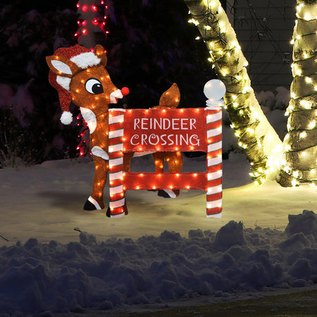36" LED Rudolph Reindeer Crossing Yard Art Decoration