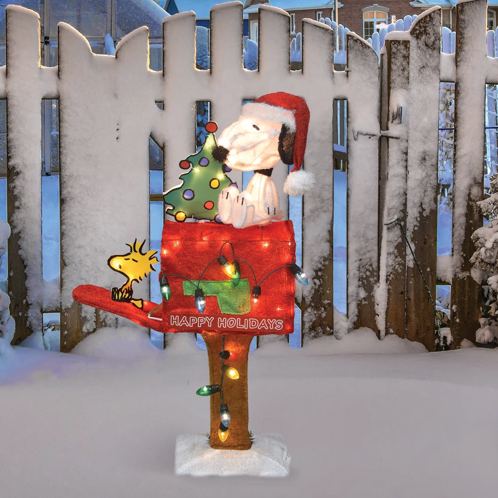 Peanuts Snoopy & Woodstock Mailbox LED Christmas Yard Decoration