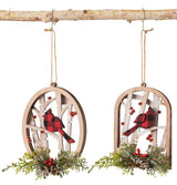 4.75" Wooden Cutout Tree Ornament with a Buffalo Check Cardinal