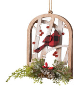4.75" Wooden Cutout Tree Ornament with a Buffalo Check Cardinal