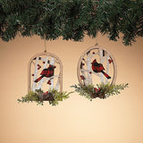 4.75" Wooden Cutout Tree Ornament with a Buffalo Check Cardinal