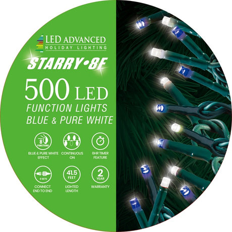 String of 500 blue and pure white LED lights.