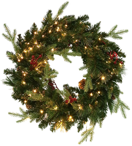 24" Norfolk Pine Wreath with 80 Battery-Operated Starry Lights