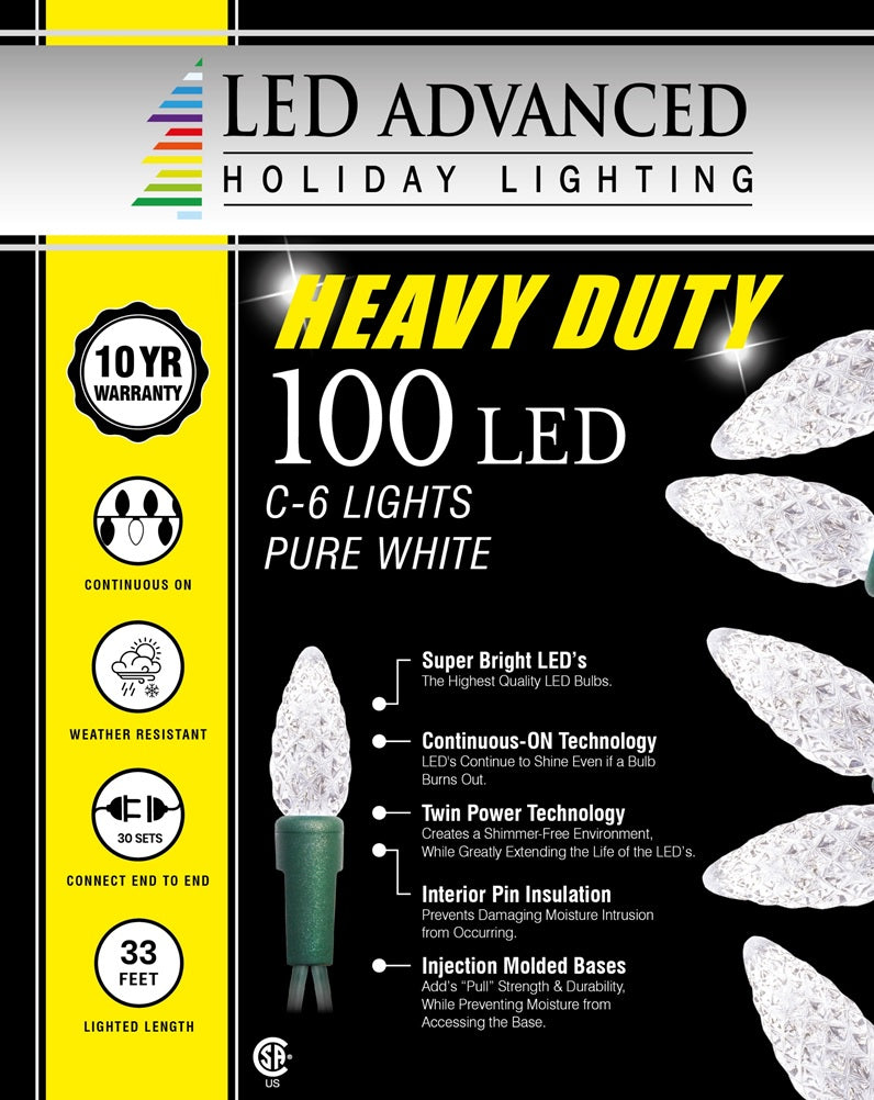 A box of 100 LED C6 pure white lights.