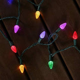 A string of multi-colored LED lights.