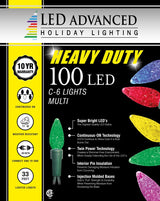 A box of 100 multi-colored C6 LED lights.