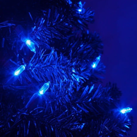 Blue mini LED lights on a Christmas tree.
