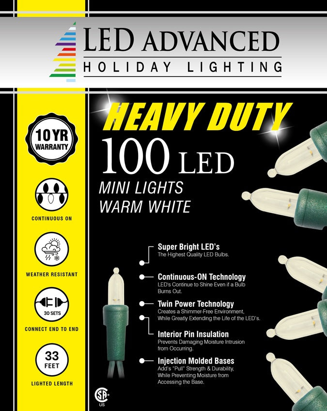 A box of 100 mini warm white LED lights.