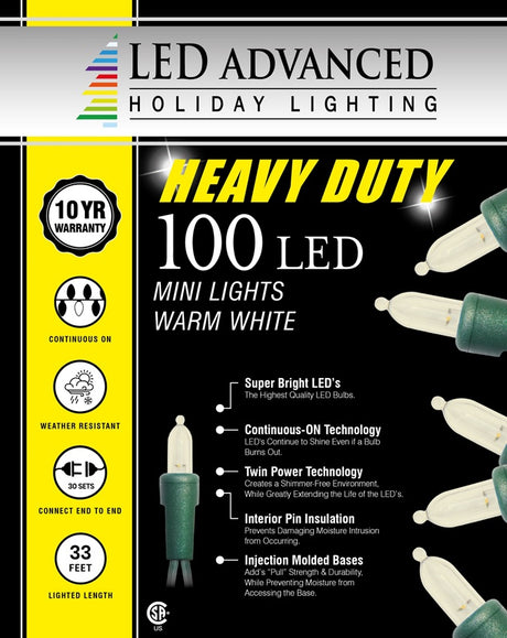 A box of 100 mini warm white LED lights.