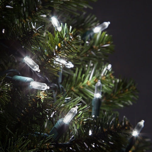 Mini pure white LED lights on a Christmas tree.