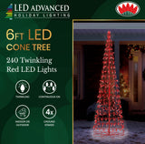 Set of 2 Wire Cone Trees with Red Twinkling LED Lights