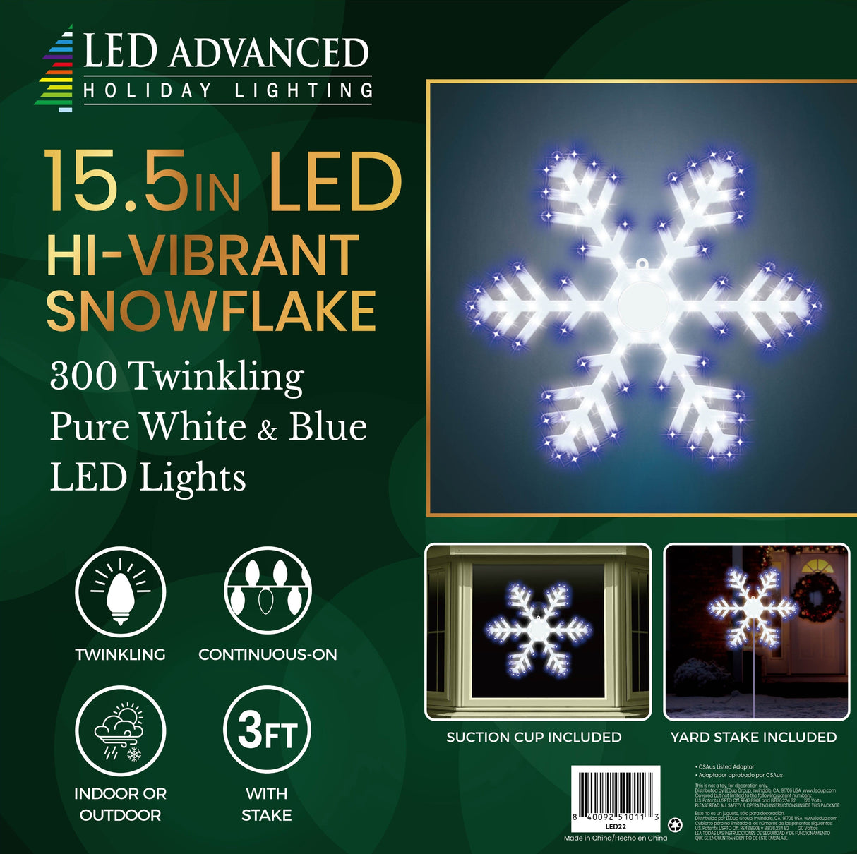 LED winter decoration pre-lit with Blue and Pure White lights.