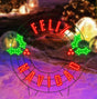 LED outdoor decoration that reads "Feliz Navidad." It features green holly leaves and red berries.
