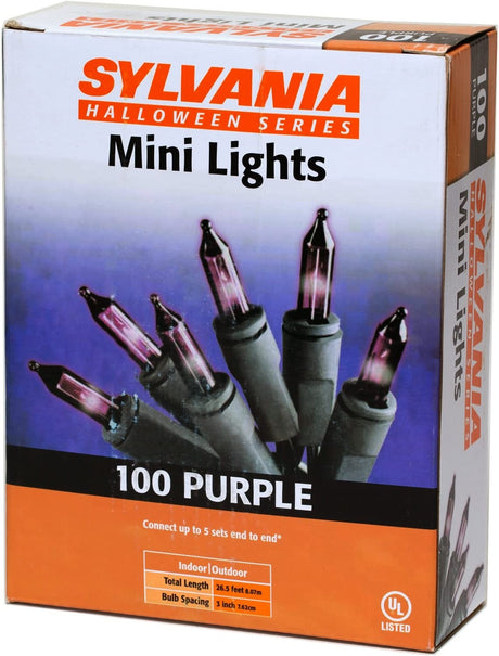Set of 100 Purple Halloween Lights on a Black Wire