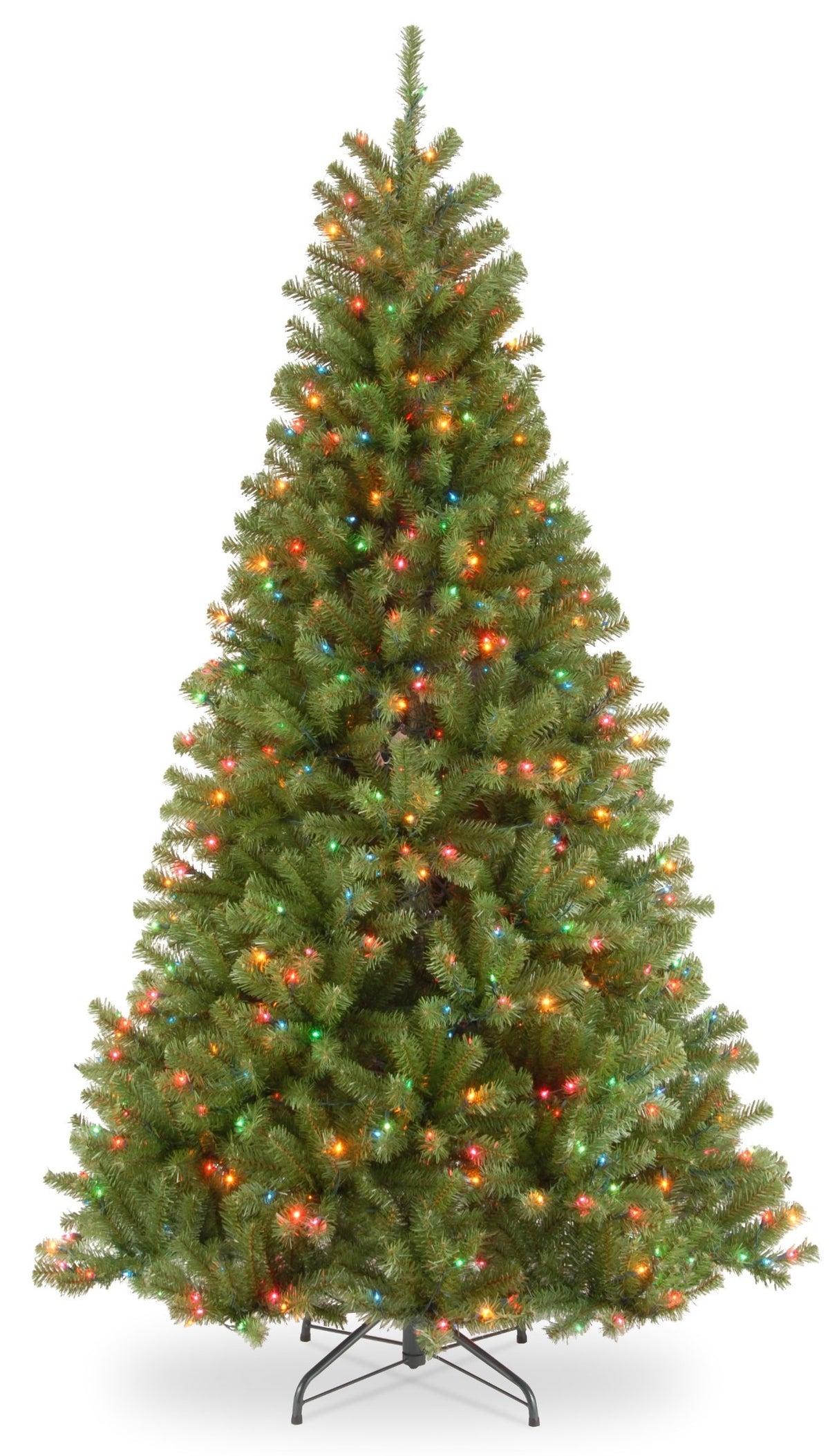 Artificial tree with multi-colored lights.