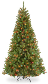 Artificial tree with multi-colored lights.