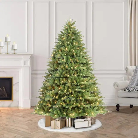 Artificial tree pre-lit with clear lights.