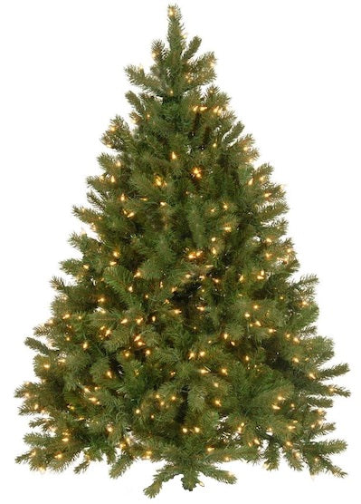 Artificial tree pre-lit with clear lights.